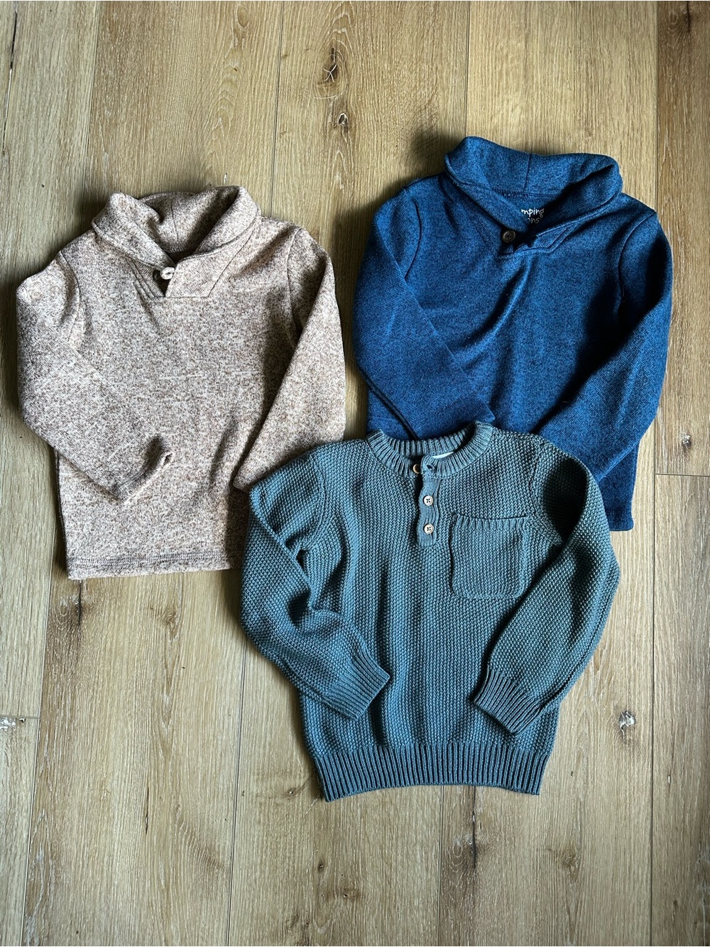 okie dokie Kids Knit Sweater Bundle in Blue, Tan, and Green